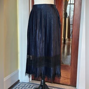 Ultra Pink | Dark Romantic Satin Pleated Midi Skirt with Lace Detail, Size S